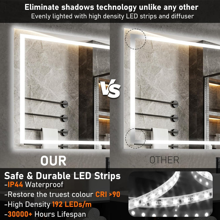 Ratsamee Badspiegel mit Beleuchtung LED, 100x60cm Bluetooth Spiegel mit Light, Wandspiegel mit Front