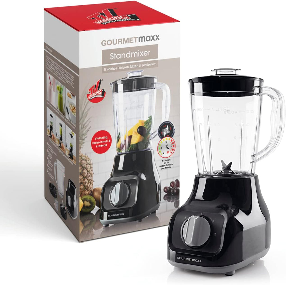 GOURMETmaxx Standmixer mit 4 Edelstahlklingen, 2 Geschwindigkeiten & Pulse-Funktion I Mixbehälter ge