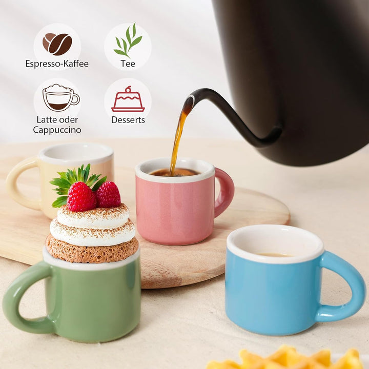 Espressotassen Mini Kaffeetassen Set 4 x 43 ml, Dickwandige Espressotassen mit Henkel für Mokka, Kaf