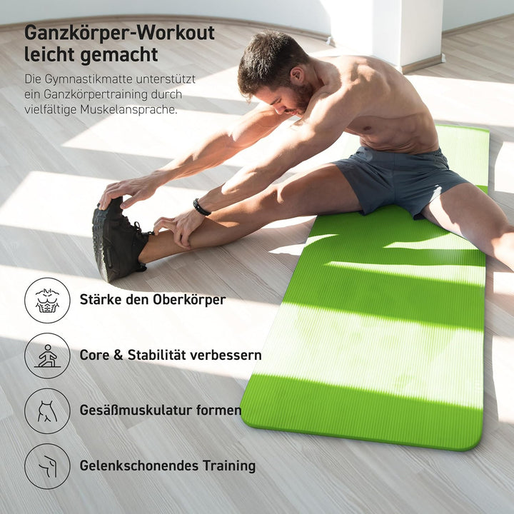 MSPORTS Gymnastikmatte Premium inkl. Tragegurt + Übungsposter + Workout App I Hautfreundliche Fitnes