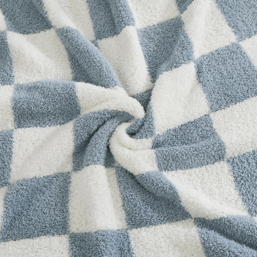 WRENSONGE Karierte Überwurfdecke, grau-Blaue Mikrofaser, weich, gemütlich, flauschig, warm, handgefe