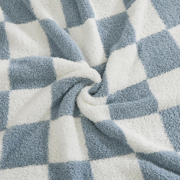 WRENSONGE Karierte Überwurfdecke, grau-Blaue Mikrofaser, weich, gemütlich, flauschig, warm, handgefe