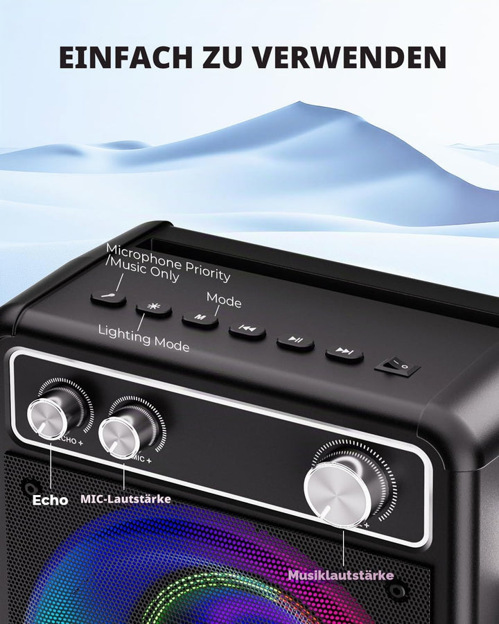 BONAOK Tragbare Karaoke-Maschine, Bluetooth-Karaoke-System mit 2 Mikrofonen, wiederaufladbare Party-