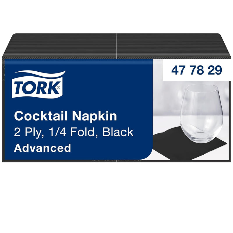 Tork 477829 Cocktailservietten Schwarz / Cocktail Serviette in Advanced Qualität mit 1/4 Faz/ 12 x 2