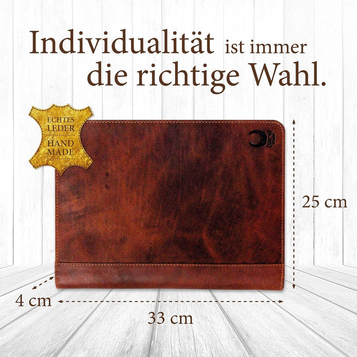 Corno d´Oro Premium Handgefertigte Konferenzmappe A4 Leder für Tablet bis 12 Zoll/Business Dokumente