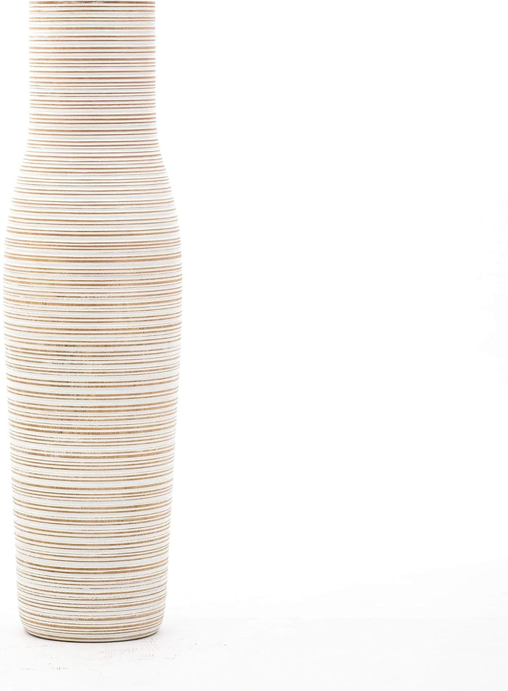 Leewadee Grosse Bodenvase für Dekozweige hohe Standvase Design Holzvase, Holz, 90 cm, White wash 90