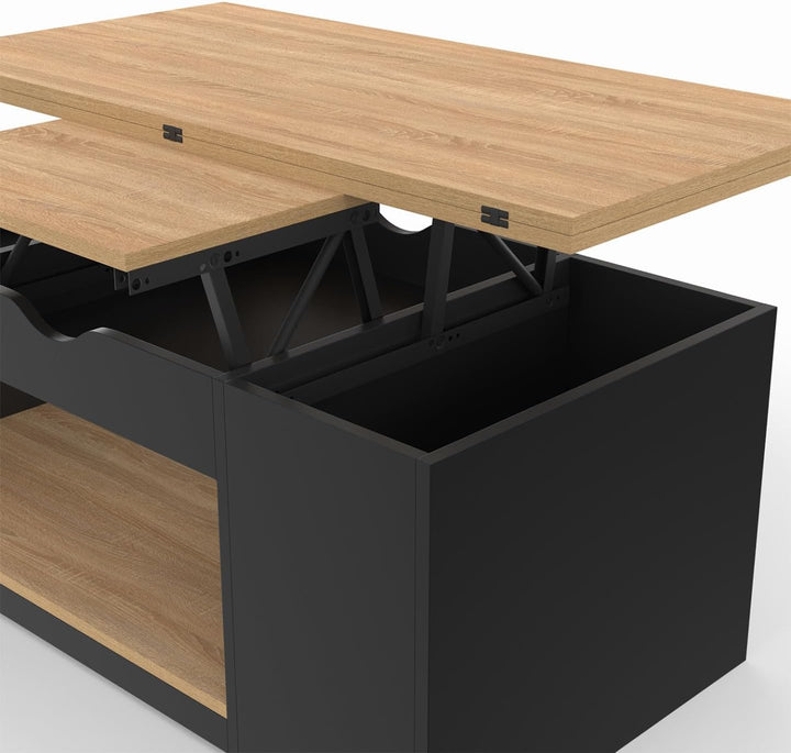 IDMarket - Rechteckiger, aufklappbarer Couchtisch, umwandelbar in einen Esstisch ELEA schwarzes Holz