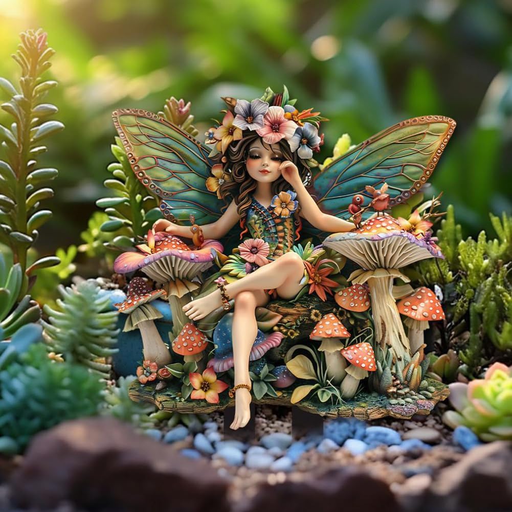 Bohemian Feen Blumentopf Figuren, Fairy Garden Miniatur Feen Figuren Elfen Bodenstecker Dekor Schild