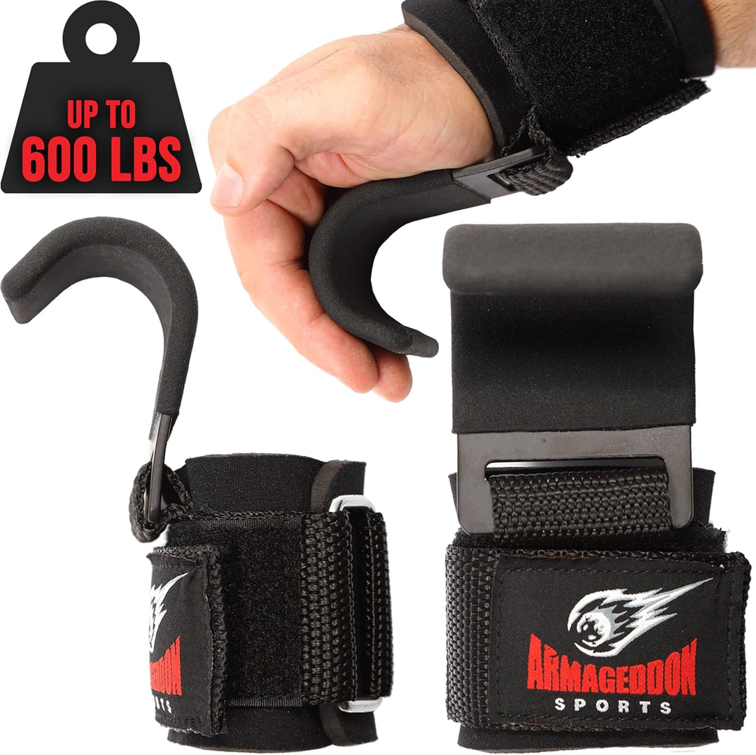 ARMAGEDDON SPORTS Latzughilfe Krafttraining Fitness Haken Zughilfen Lifting Straps Power Metallhaken