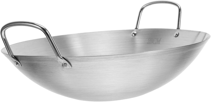 NUOBESTY 28 cm Doppelgriff-Wok-Edelstahl-Wok-Bratpfanne Mit Grosser Kapazität Bratpfanne Rundboden-W