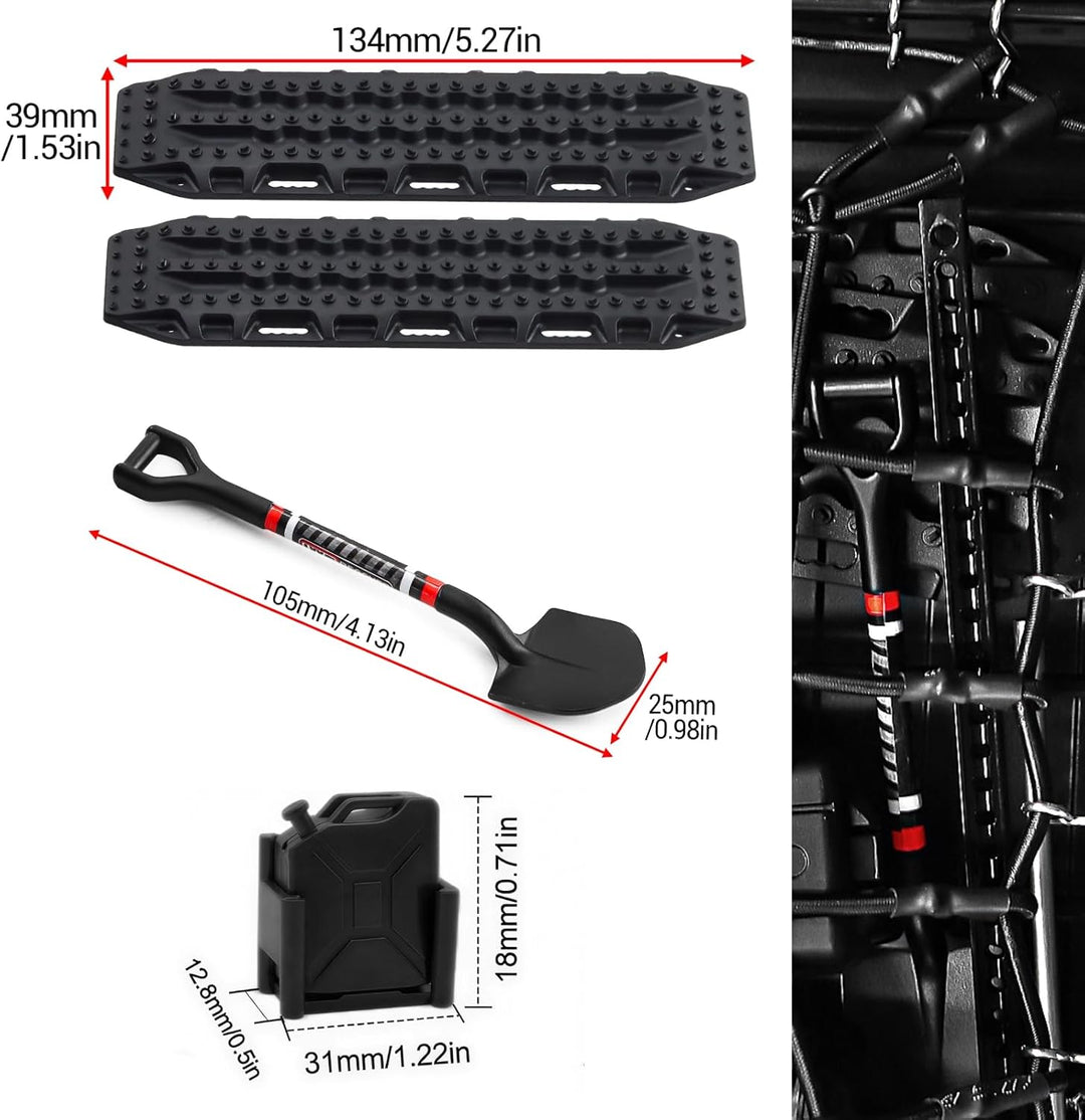 RC Crawler Zubehör, 1/10 Truck Dachträger Rc Zubehör Set 8 in 1 Tankaufbewahrungsbox, Gepäcknetz, Sc