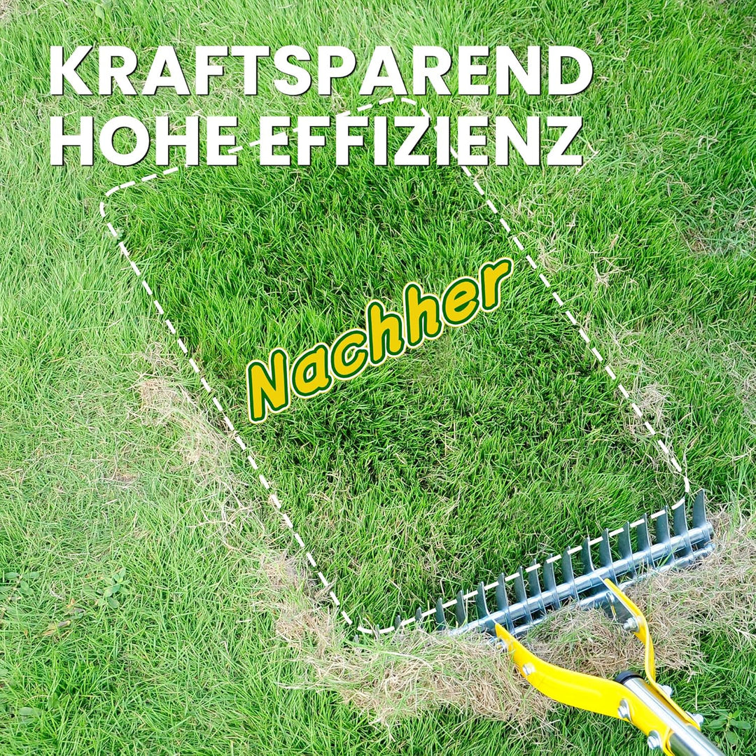Gartenrechen Vertikutier-Rechen für den Rasen, 38 cm Verstellbarer Rechenkopf, Dethatcher zum Entfer