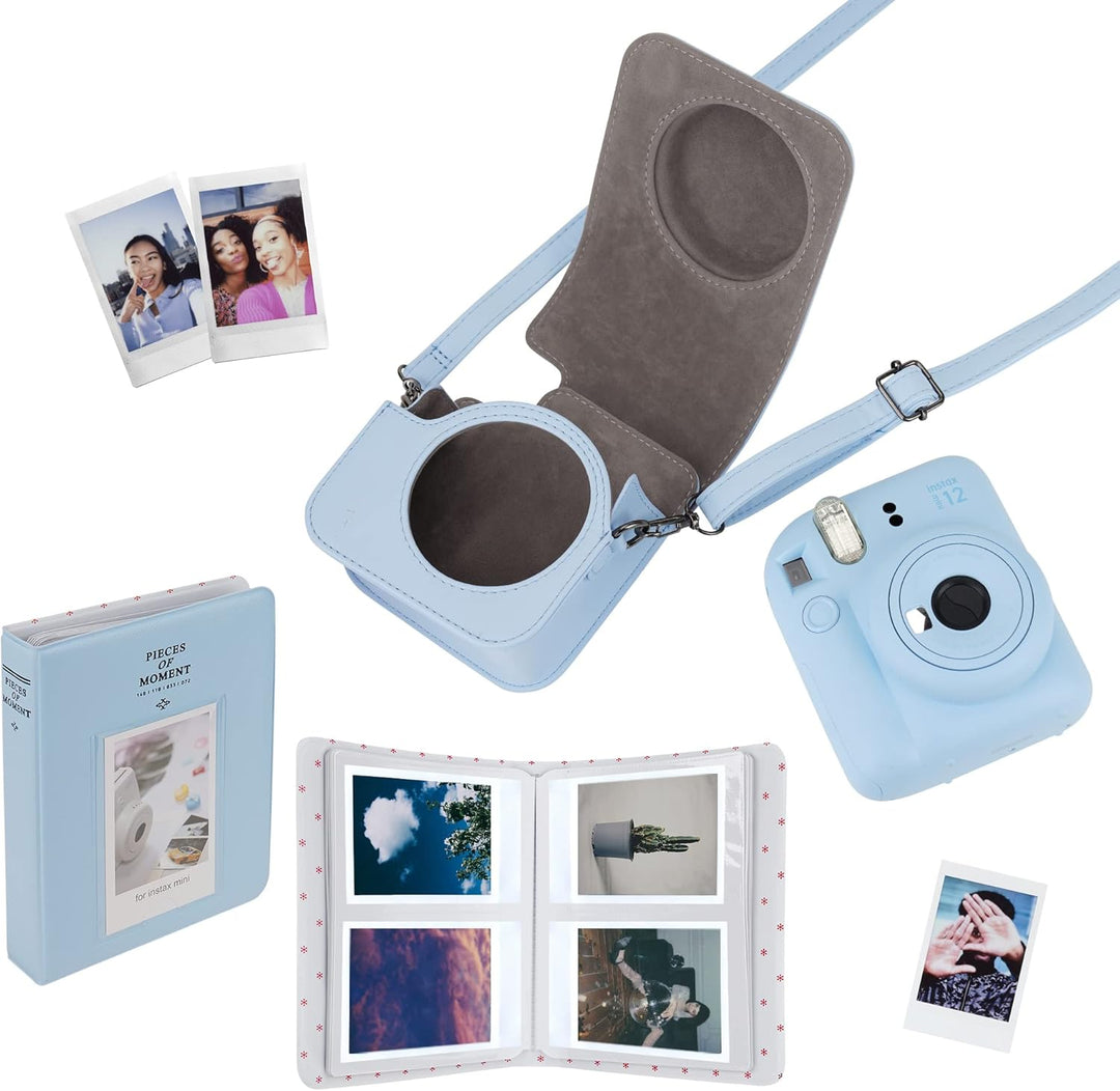 Mumlicha PU Leder Kameratasche und 64 Taschen Fotoalbum kompatibel mit Fujifilm Instax Mini 12 Sofor