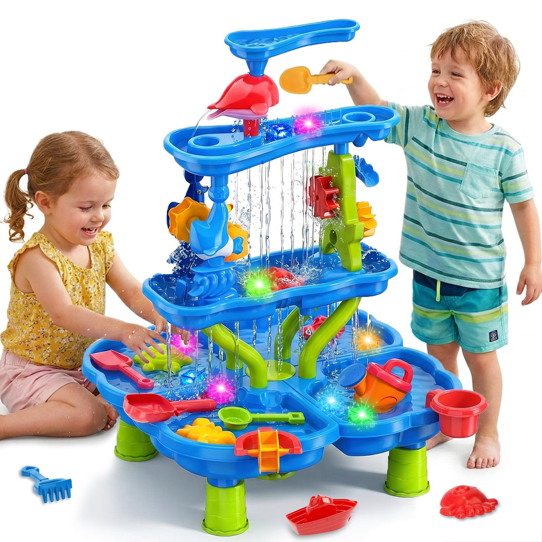 Wasserspieltisch Kinder, 4-stufiger Sand- und Wasserspieltisch mit Sandkasten-Zubehör, Grosser Wasse