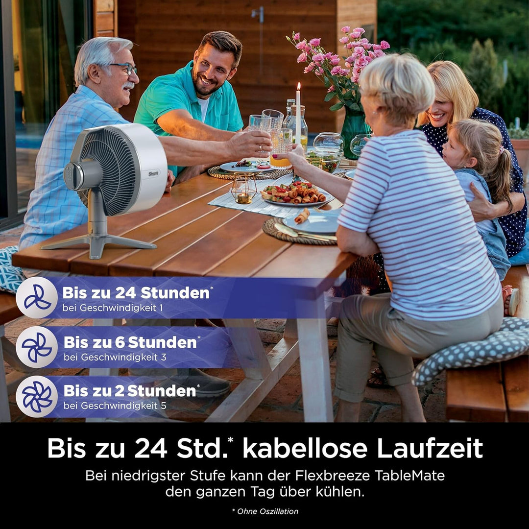 Shark FlexBreeze TableMate Akku-Ventilator, innen & aussen, ≤24h Laufzeit, Hochgeschwindigkeits-Kühl