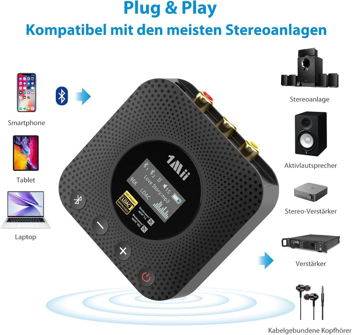 1Mii B06HD+ Hi-Res Bluetooth 5.1 Musik Empfänger für Stereoanlage mit LDAC, HiFi Bluetooth Adapter m