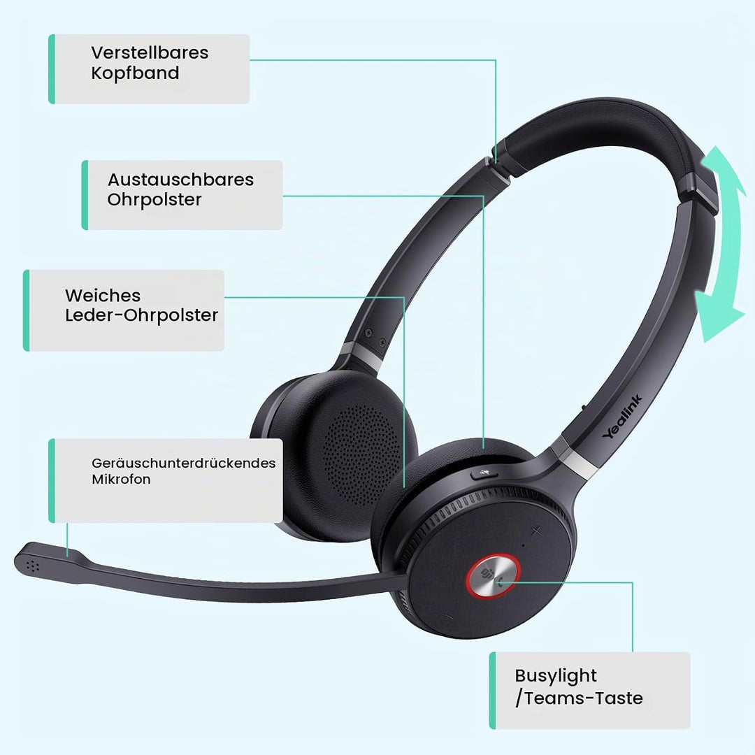 Yealink WH62 Schnurloses DECT-Headset Teams Zertifiziert, EIN-Ohr-Büro-Headset für Tischtelefon und