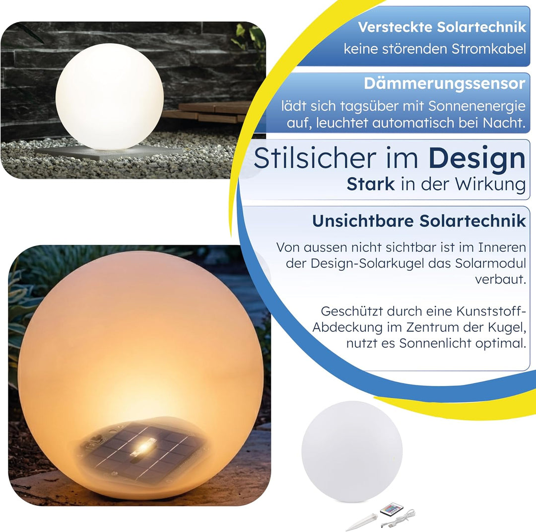 Esotec Solarkugel für den Garten Siena 40, Multicolor, 40cm, Fernbedienung, USB, 16 Leuchtfarben, Ak