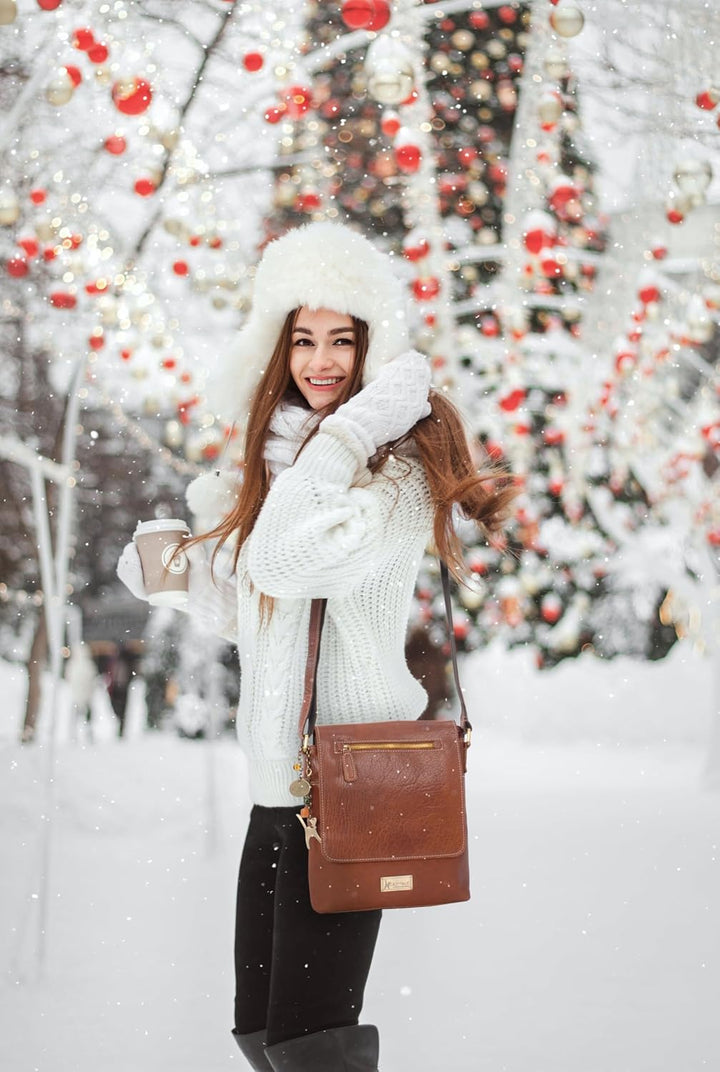 Catwalk Collection Handbags - Leder Umhängetasche Damen - Crossbody Bag/Messenger Bag Mittelgross -
