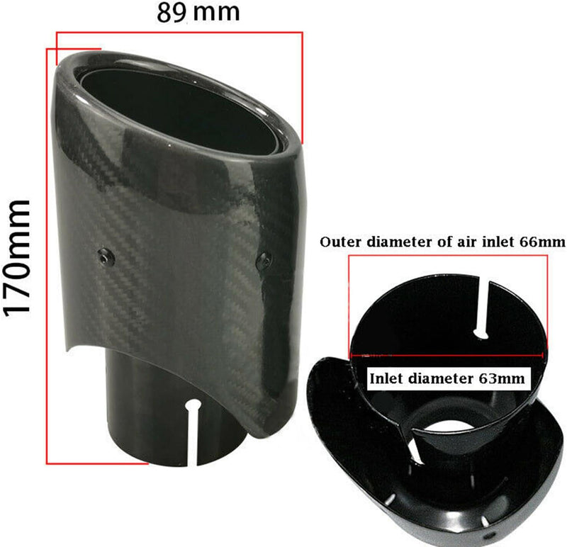 Paar Einlass 63 mm (2,5 ") Auspuffspitzen Schalldämpfer Edelstahl und Glänzende Kohlefaser Autoauspu