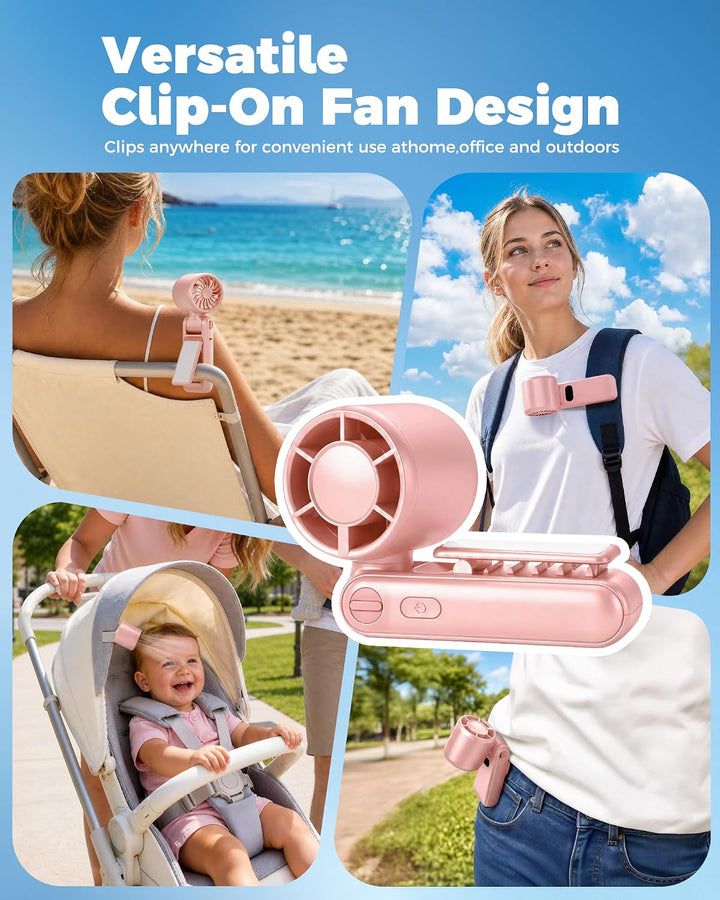 TUNISE Tragbarer Ventilator, Handventilator mit 3600mAh Akku, Mini Ventilator mit magnetischem Clip,