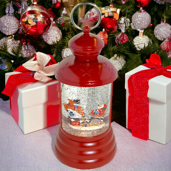 MIJOMA Weihnachtliche LED Laterne Schneekugel aus Glas, Zauberhafter Schneewirbeleffekt, Warmweisses