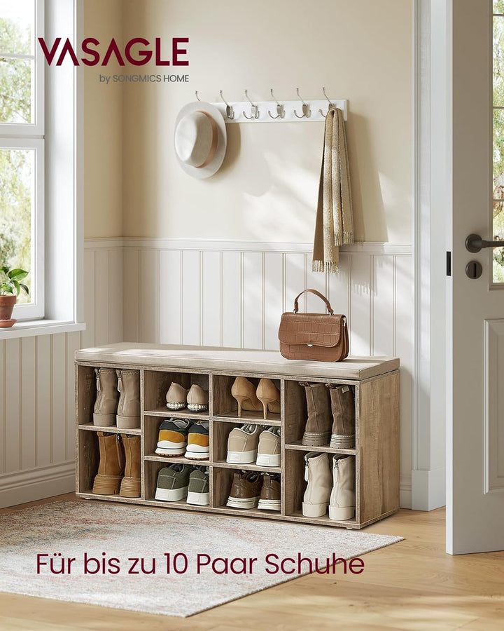 VASAGLE Custos Kollektion - Schuhbank, Schuhregal mit Sitzfläche, Sitzbank mit Stauraum, gepolstert,