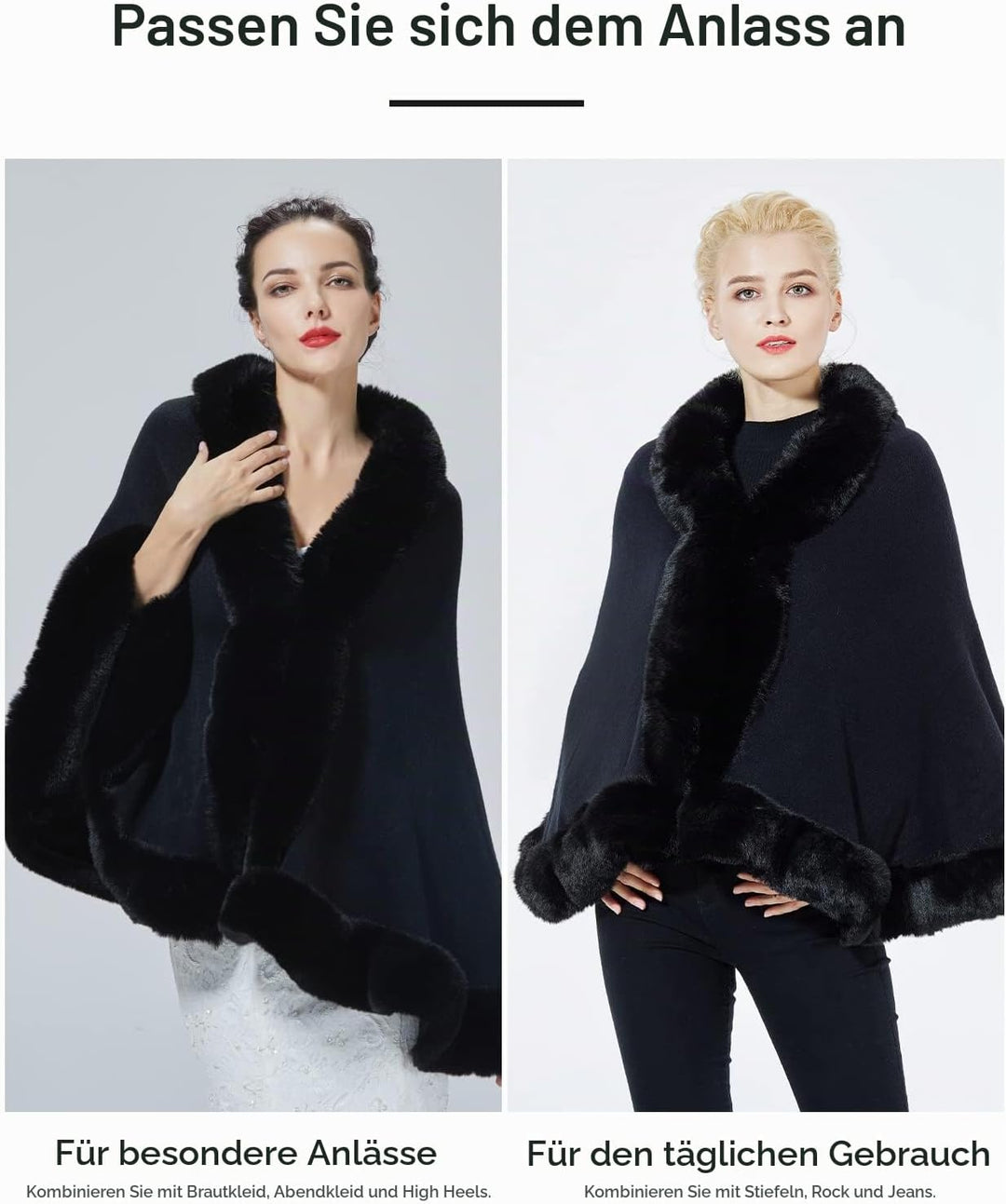 BEAUTELICATE Kunstpelz Stola Schal Damen Strick Bolero Poncho Cape für Hochzeit Abendkleid Braut Fra