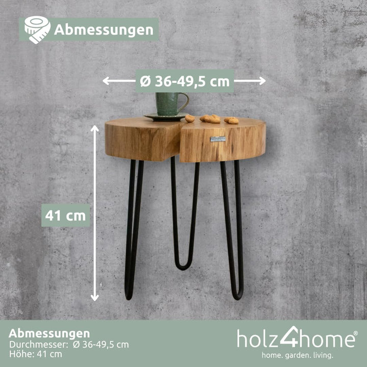 holz4home® Couchtisch mit massiver Baumscheibe aus Eiche | Baumkante | Baumstamm | Exklusives Loft D