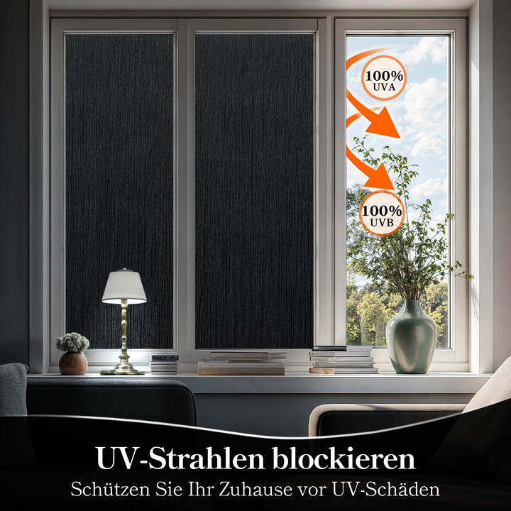 Qualsen Fensterfolie Blickdicht Schwarz Fenster Verdunkelungsfolie Sichtschutzfolie Selbstklebend Fe