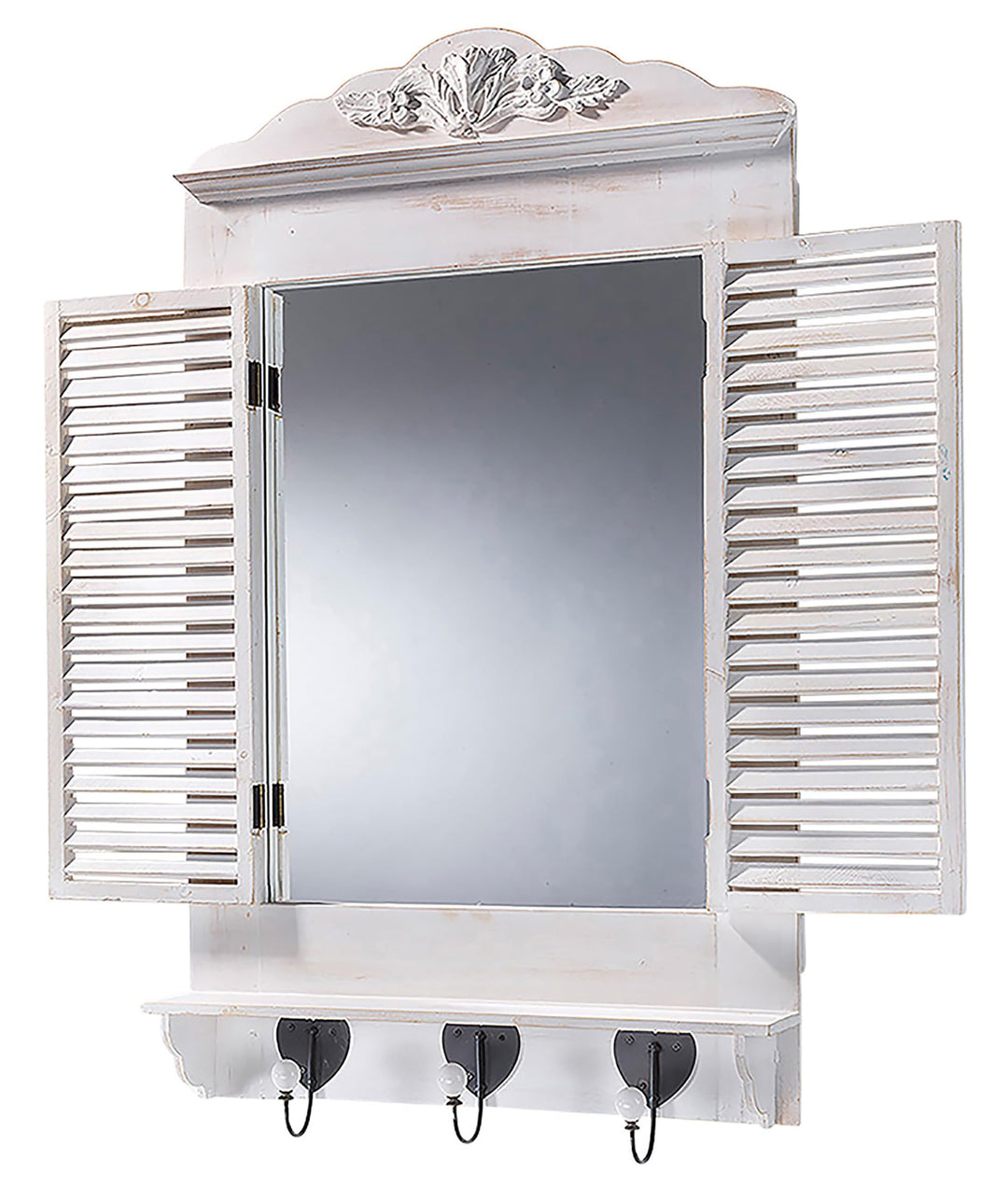 Kobolo Dekofenster Fensterrahmen Spiegel - White Vintage -Fensterläden zum öffnen- 90x55x12 cm