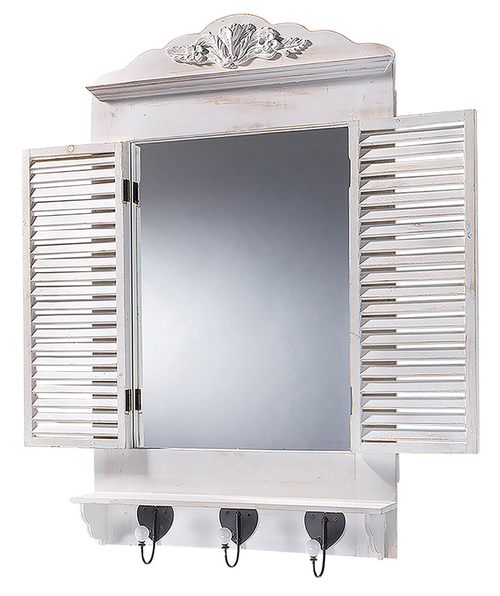Kobolo Dekofenster Fensterrahmen Spiegel - White Vintage -Fensterläden zum öffnen- 90x55x12 cm