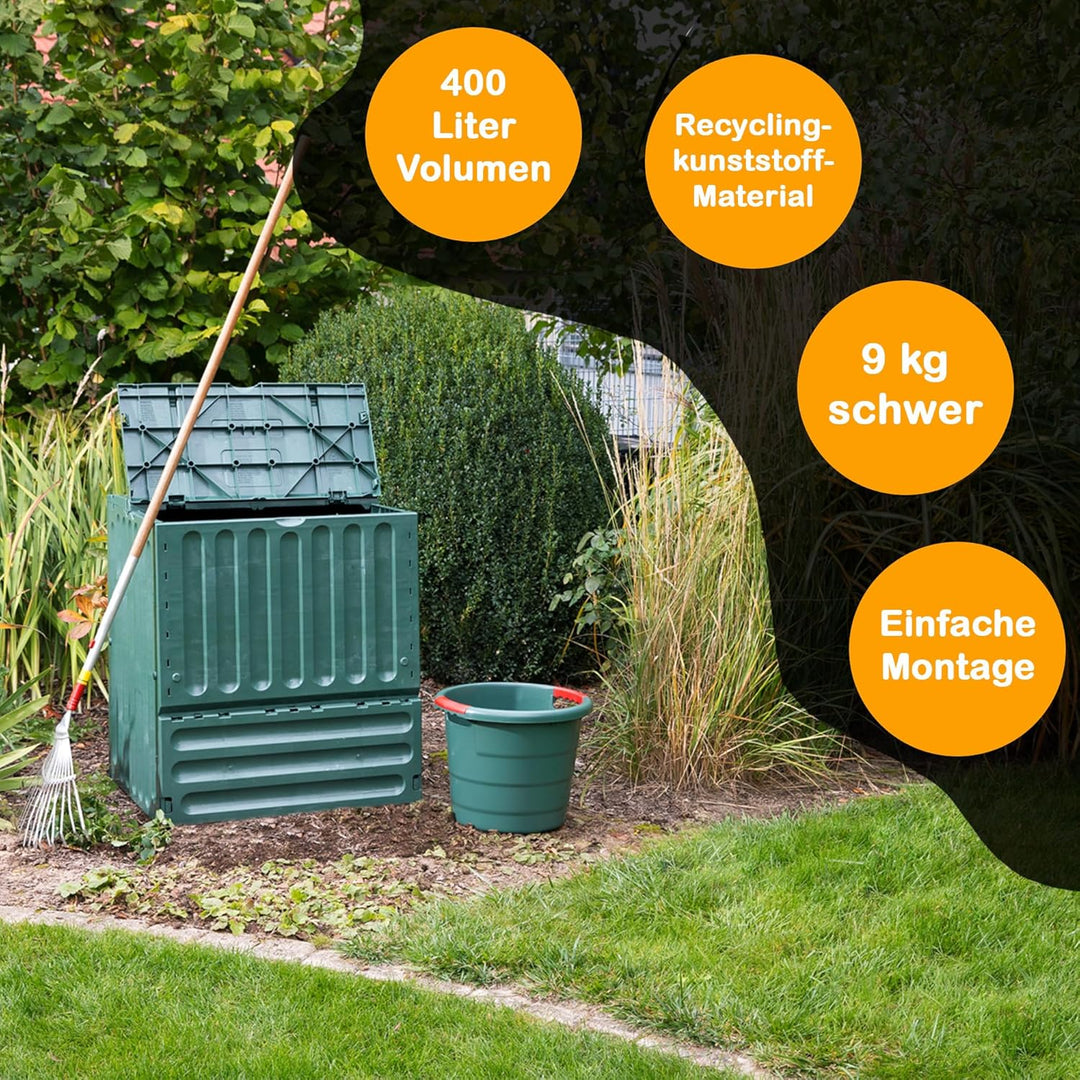 Eco-King Komposter für den Garten, 400 L, Schnellkomposter Kunststoff grün, Composter Garten, Kompos