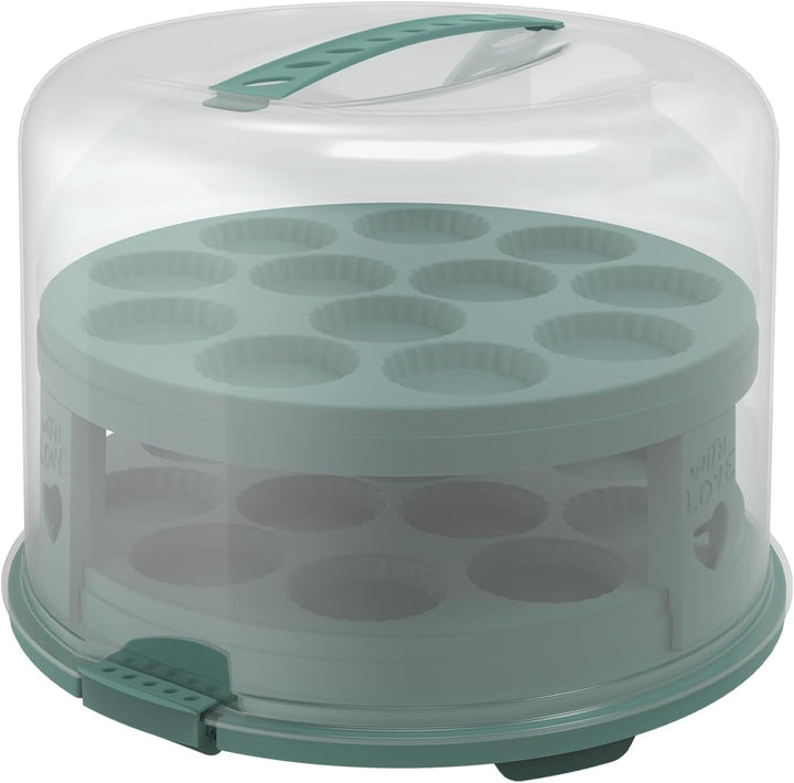 Rotho Fresh Tortenglocke hoch mit Trays, lebensmittelechter Kunststoff (PP) BPA-frei, türkis/transpa
