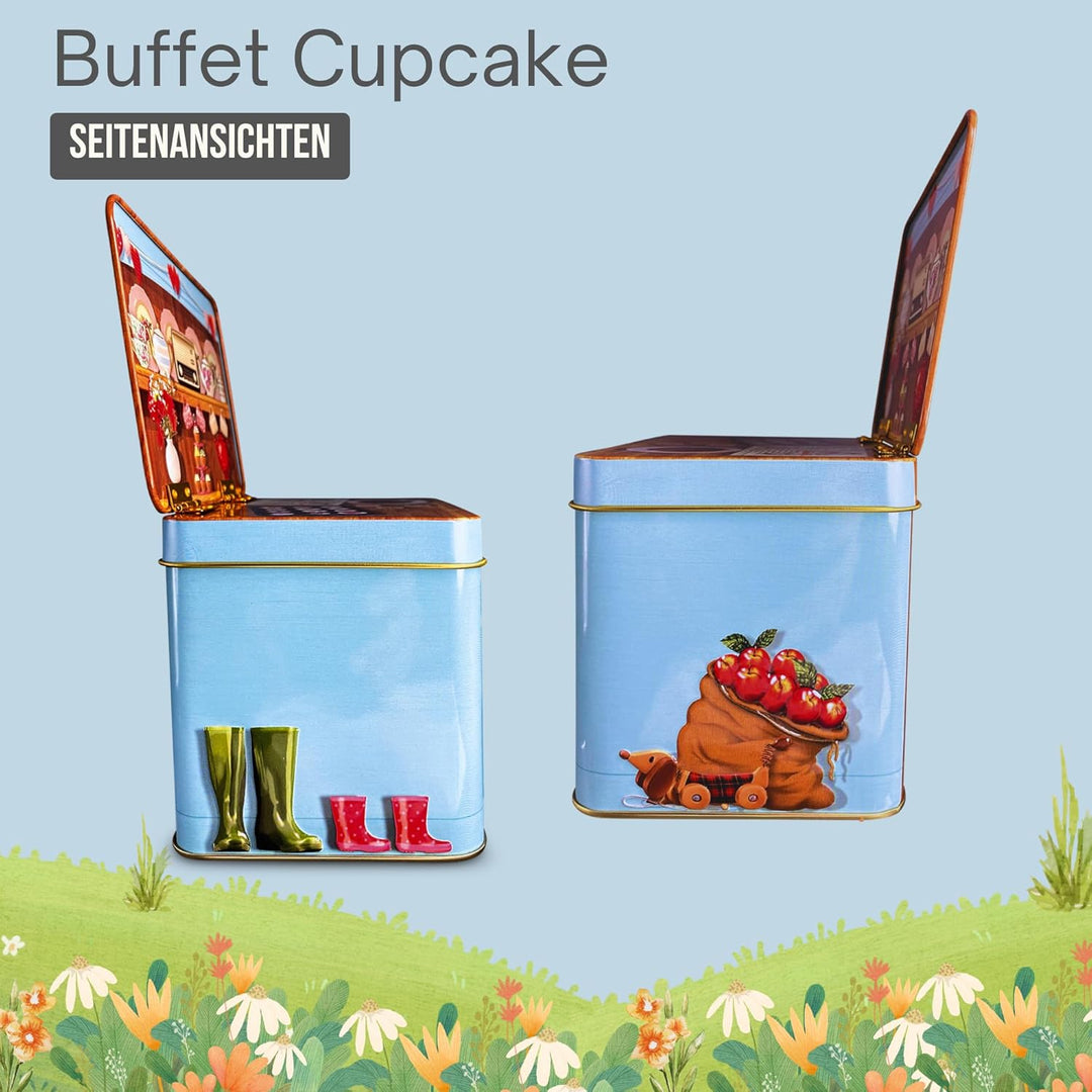 Buffet Cup Cake - die aufklappbare Rückwand gibt der Dose eine sehr dekorative und zusätzliche Dimen
