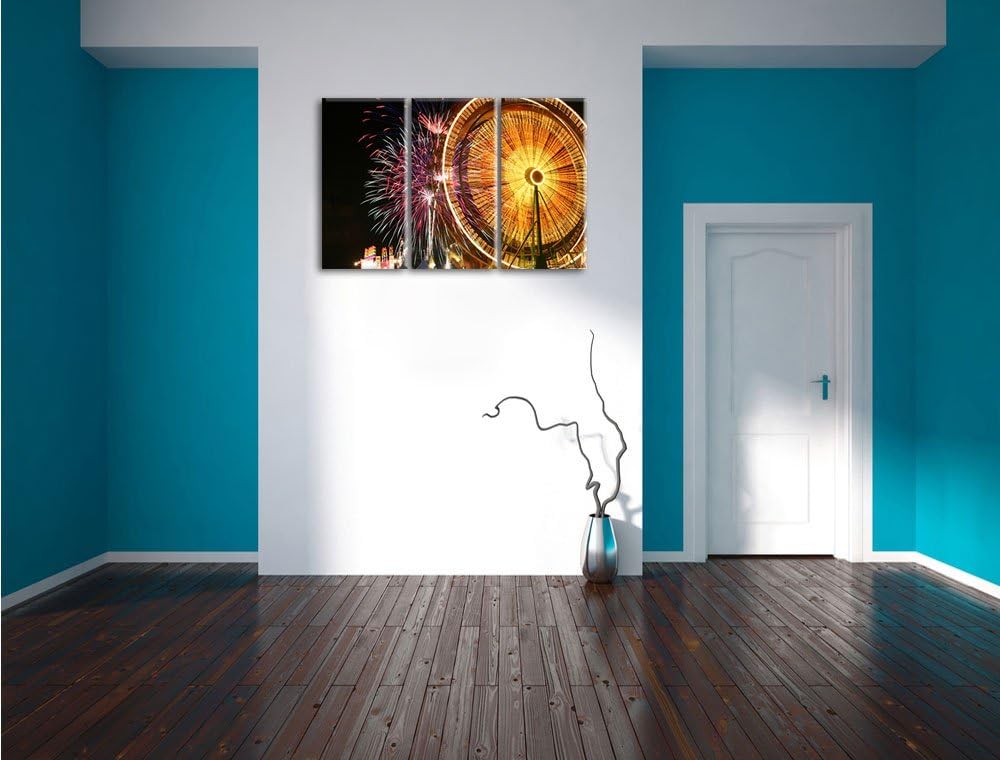 Pixxprint Jahrmarkt mit Feuerwerk als Leinwandbild/Grösse: 3 Teilig (120x80) cm/Wandbild/Kunstdruck/