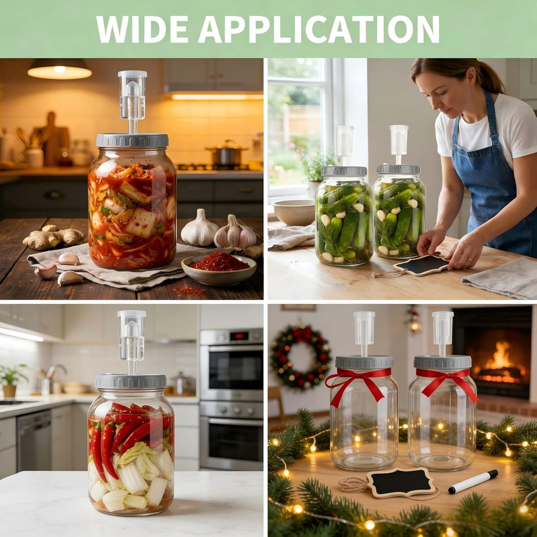 2 Stück Fermentierglas 2L, Fermentationsglas Kimchi Behälter mit Luftschleuse, Gärglas Kefirknollen