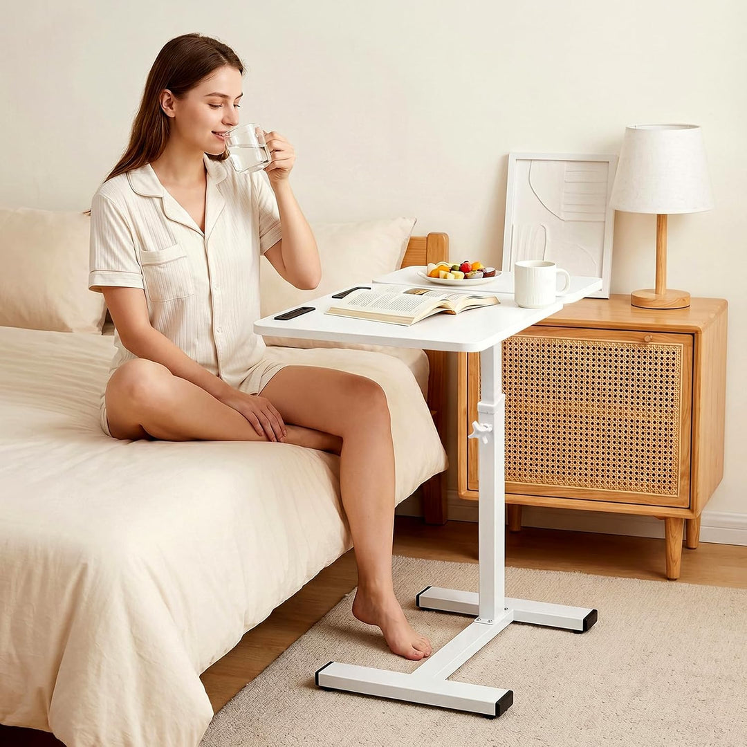 Beistelltisch mit Rollen, höhenverstellbarer Laptoptisch im C-Form Design, mobiler Sofatisch & Bettt