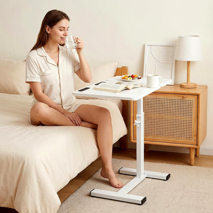 Beistelltisch mit Rollen, höhenverstellbarer Laptoptisch im C-Form Design, mobiler Sofatisch & Bettt