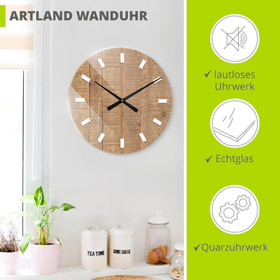 ARTLAND Wanduhr ohne Tickgeräusche aus Glas Quarzuhr Ø 50 cm Rund Lautlos gross XXL Stein- Fliesen-