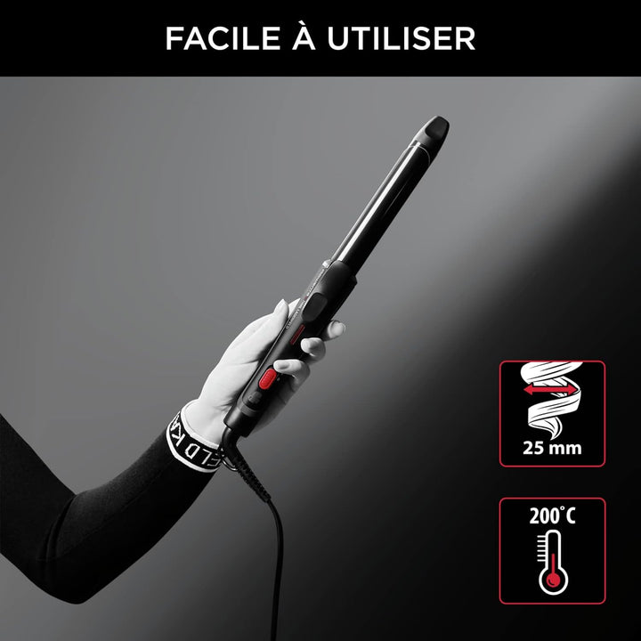 Rowenta x Karl Lagerfeld CF321L Lockenstab | 25 mm | Keratin & Schein-Beschichtung | natürlich wirke
