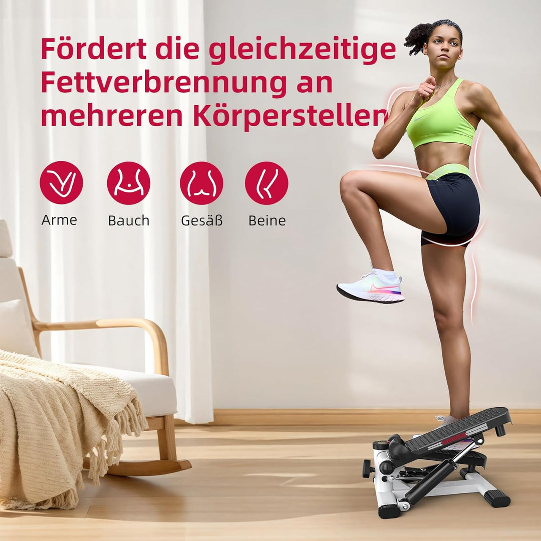 ST1 Mini-Stepper für Zuhause, 2-in-1 Up-Down Swing Stepper mit Power Ropes, LCD-Display, Einstellbar