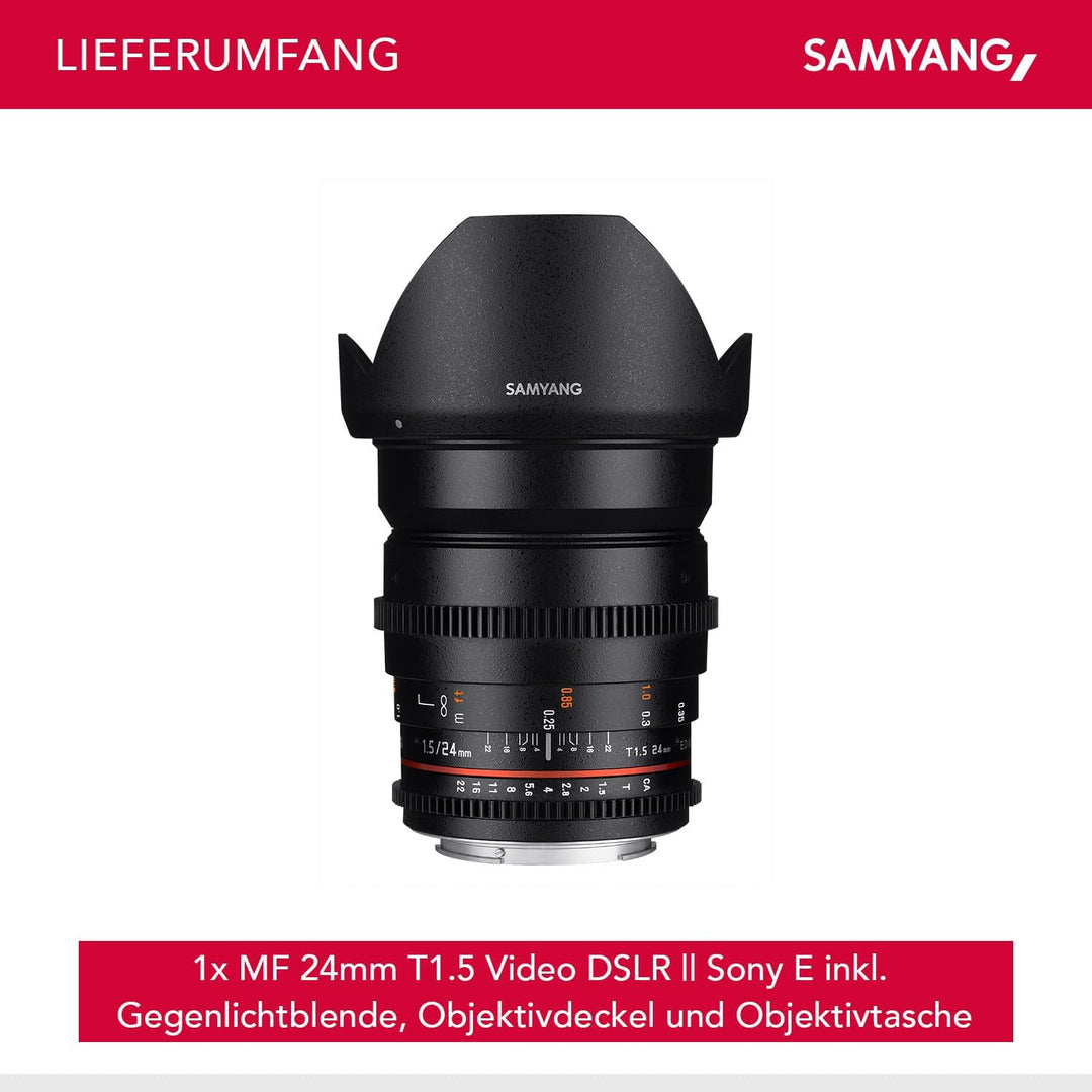 Samyang 24/1,5 Objektiv Video DSLR II Sony E manueller Fokus Videoobjektiv 0,8 Zahnkranz Gear, Weitw