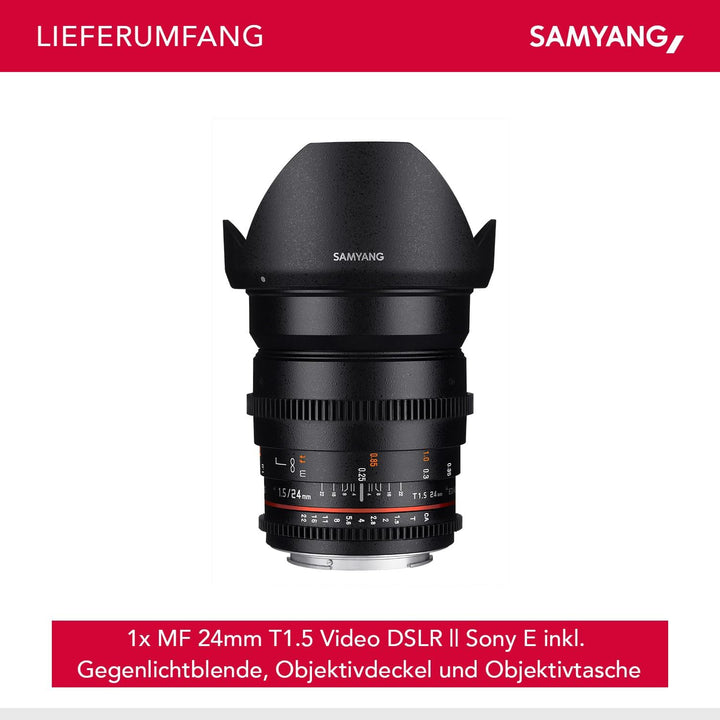 Samyang 24/1,5 Objektiv Video DSLR II Sony E manueller Fokus Videoobjektiv 0,8 Zahnkranz Gear, Weitw