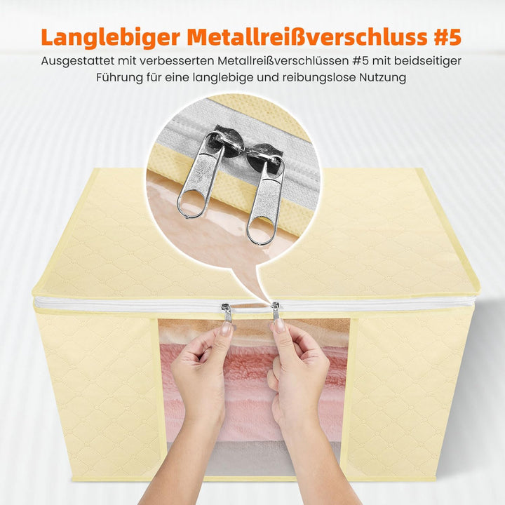 3er-Set Faltbare Aufbewahrungstaschen 80L – Cremeweiss – 3-Lagiges Material Mit Transparenter PVC-Fe