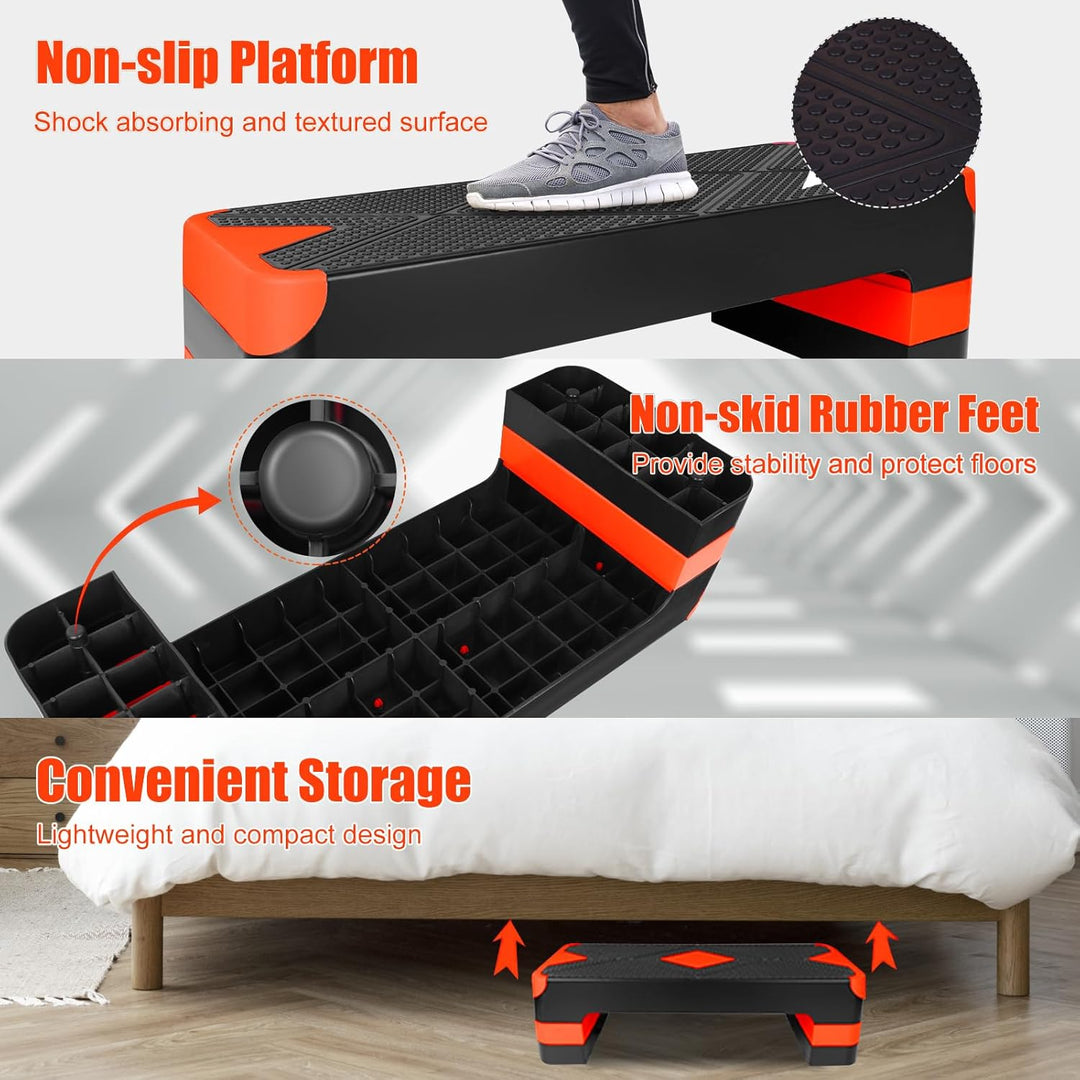 Aerobic Step Platform Orange, Höhenverstellbarer Fitness Stepper für Heimtraining & Gym, verstellbar