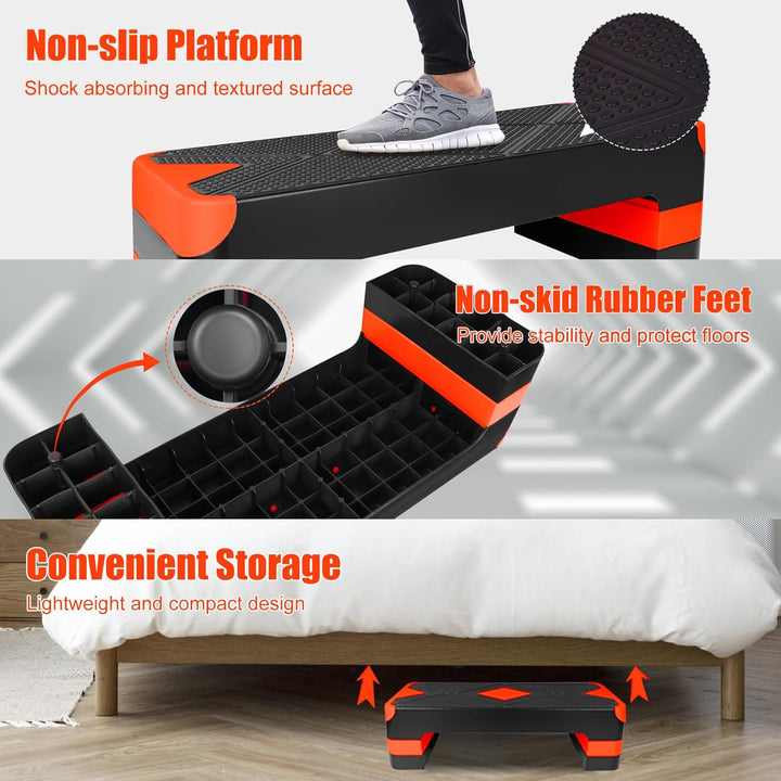 Aerobic Step Platform Orange, Höhenverstellbarer Fitness Stepper für Heimtraining & Gym, verstellbar