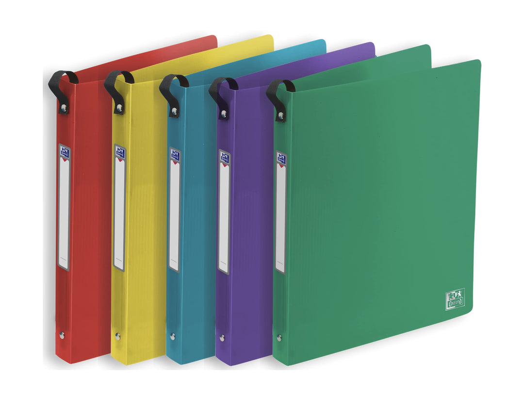 Oxford Ringbuch A4, Rückenbreite 3 cm, 2 Ringe, Kunststoff, 5 Farben, 18 Stück Ringbücher, Ringbüche