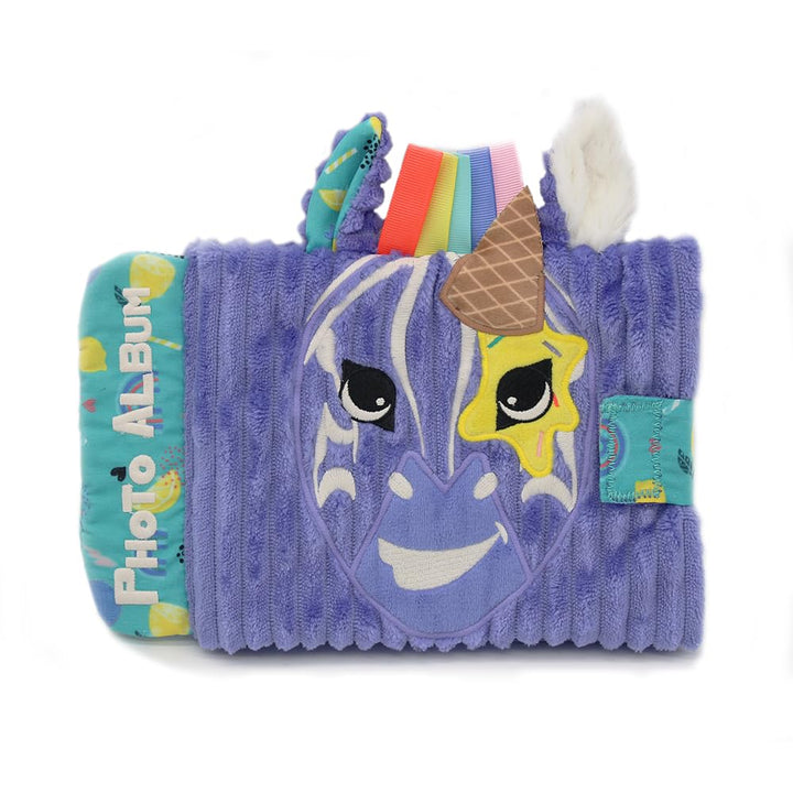 Les Déglingos 31834 Fotoalbum "Kiprokos das Zebra", 10 Hüllen, Füllung aus Recyceltem Polyester, Vio