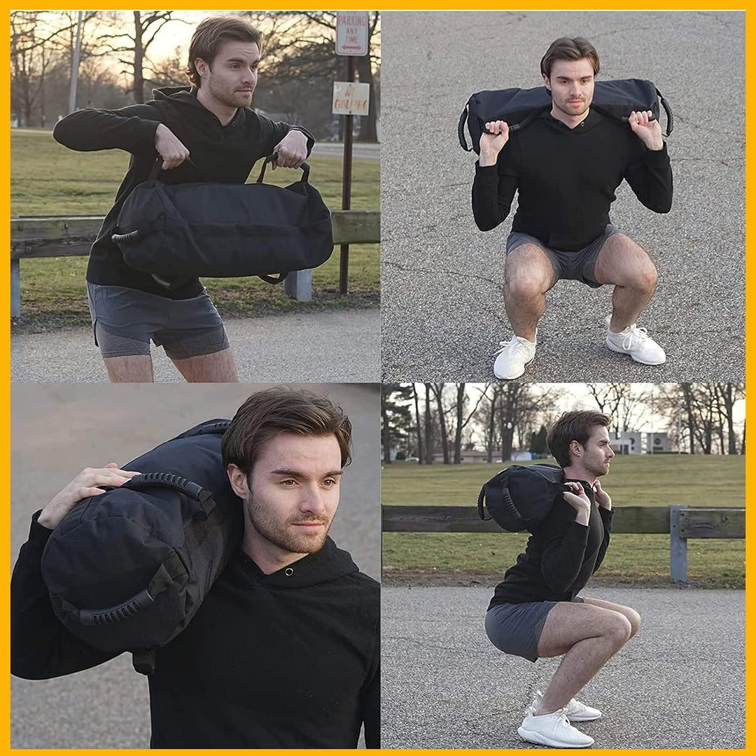 Taeku Gewichtssack für Fitness, Verstellbar Power Bag mit 6 Griffen Krafttraining Sandsäcke Workout